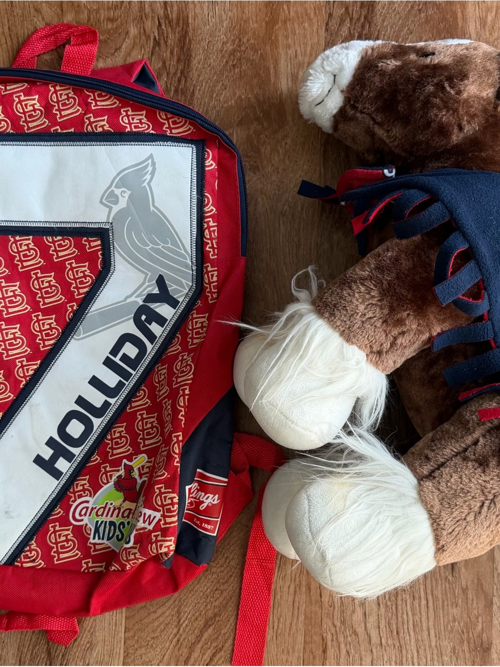St. Louis Cardinals theme youth backpack and plush build a bear horse